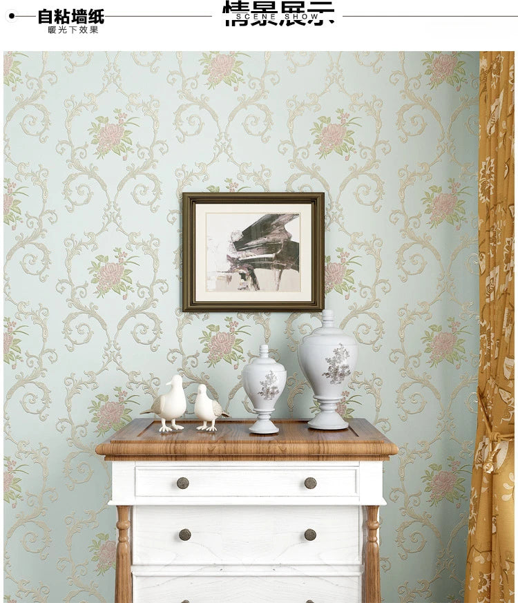 European Self-adhesive Non-woven Wallpaper 3d Garden Flower Warm Bedroom Living Room Wall paper Home Decor Luxury Wall Stickers