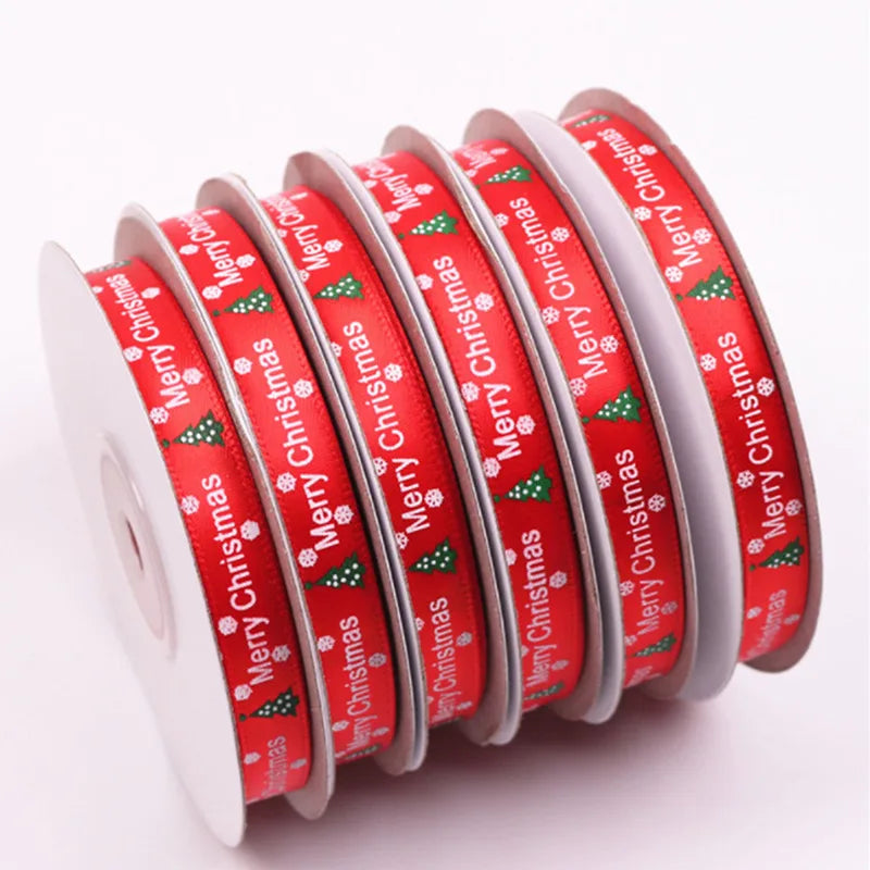 25yards 10mm Christmas Ribbon Printed Christmas Polyester Ribbon For Handmade Design Christmas Decoration DIY Gift Packing