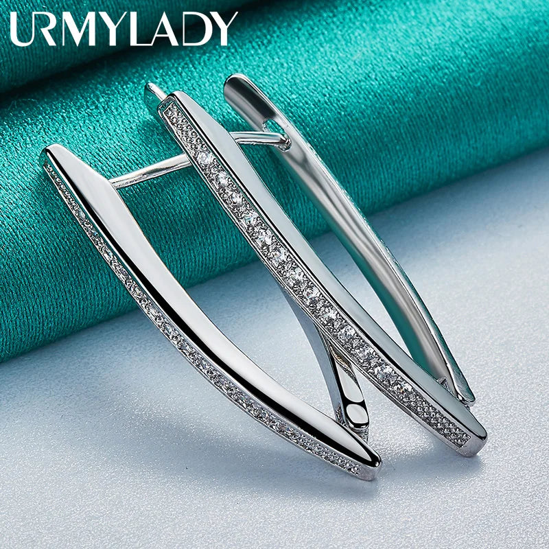 URMYLADY 925 Sterling Silver Clip AAA Zircon Earrings Ear Loops for Women Charm Wedding Fashion Engagement Jewelry