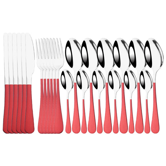 Red Silver Mirror Cutlery Set 24Pcs Dinnerware Set Flatware Cutlery Fork Knife Spoon Stainless Steel Silverware Tableware Set