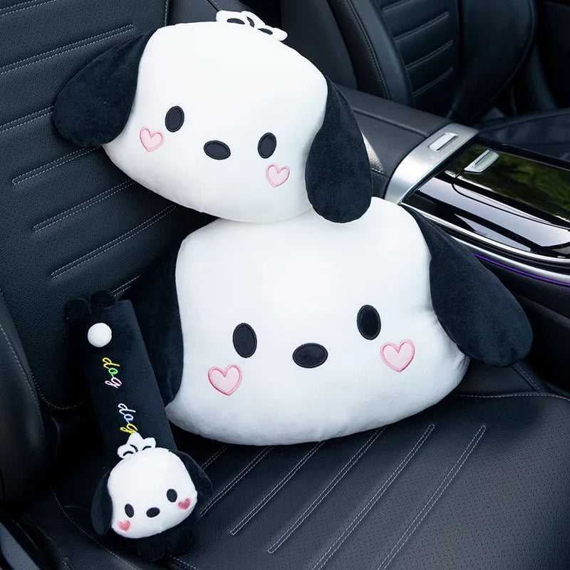 Cute Pochacco Headrest Seat Belt Cover For Car Seat Lovely Japanese Style Car Decoration Back Cushion Tissue Box Cover Gifts