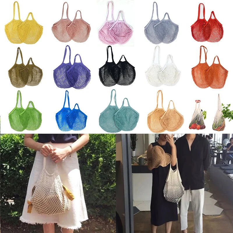 Reusable Grocery Produce Bags Cotton Mesh String Net Tote Bag Fruit Vegetable