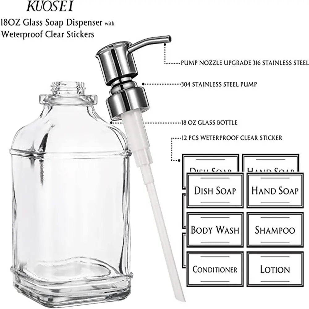 Labels Thick Glass Stainless Steel Pump Press Type Liquid Foam Machine Soap Dispenser Separate Bottle Washing Hand