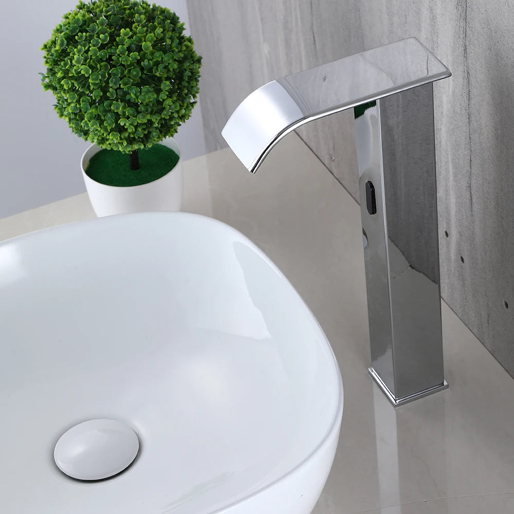 Luxury Sensor Bathroom Faucet Deck Mounted Tap Short or Tall Sink Mixer Battery Powered Infrared Sensing Basin Tap