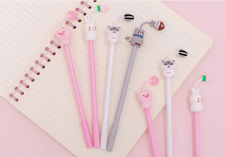 1 Piece Cute Kawaii Gel Pen Pig Rabbit Kitty Hamster Cartoon Animal School Office Supply Stationery Korean Handle Funny