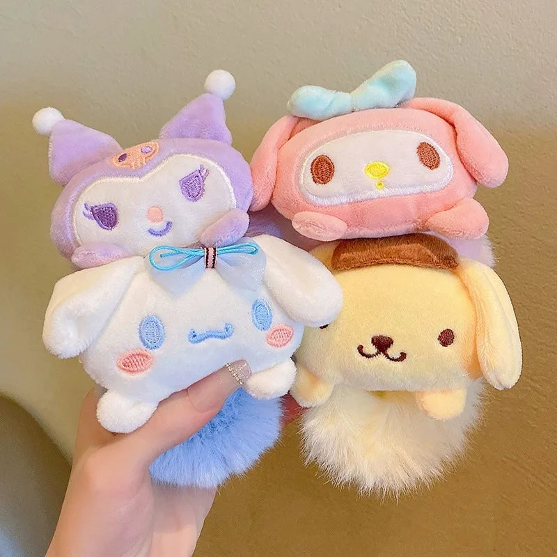 Kawaii Sanrio Plush Scrunchie Anime Melody Kuromi Cinnamoroll Lady Tie Hair Rubber Band Headdress Girl Hair Accessories Hairband