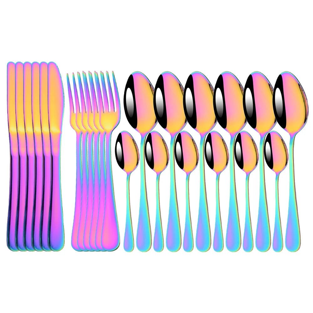 Red Silver Mirror Cutlery Set 24Pcs Dinnerware Set Flatware Cutlery Fork Knife Spoon Stainless Steel Silverware Tableware Set