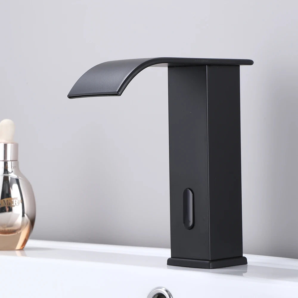 Luxury Sensor Bathroom Faucet Deck Mounted Tap Short or Tall Sink Mixer Battery Powered Infrared Sensing Basin Tap