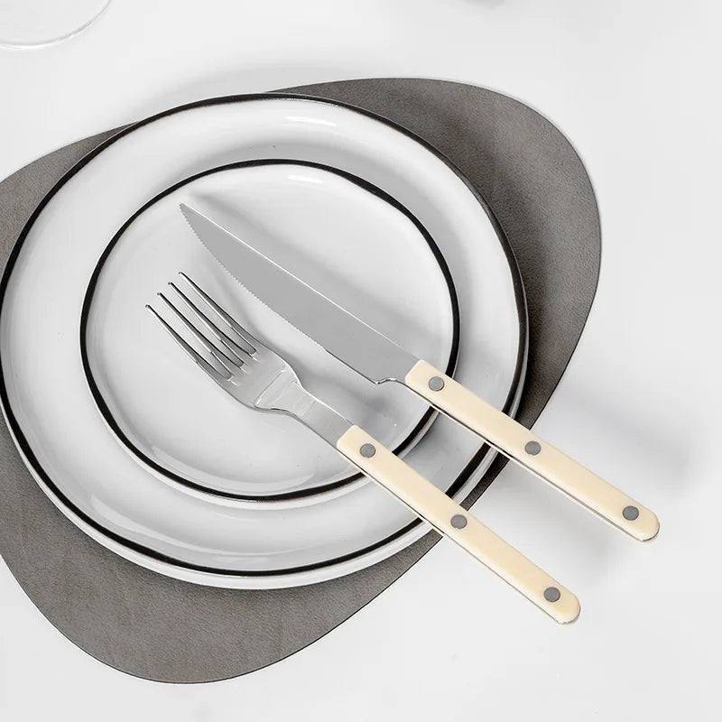 304 Stainless steel western tableware light luxury rivet handle household steak knife and fork dessert fork and spoon set