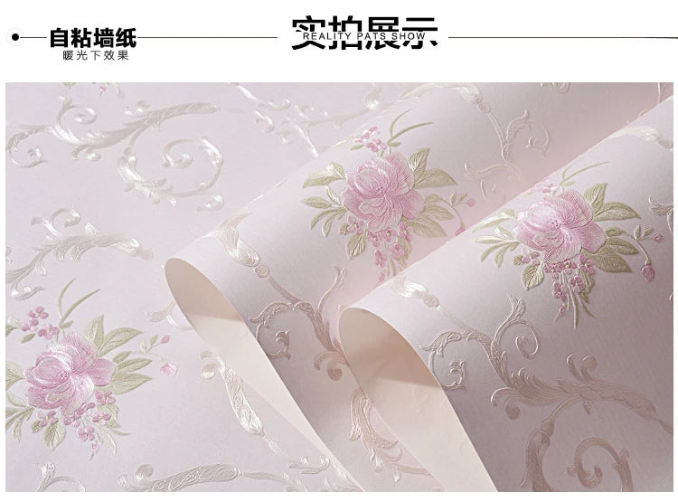 European Self-adhesive Non-woven Wallpaper 3d Garden Flower Warm Bedroom Living Room Wall paper Home Decor Luxury Wall Stickers