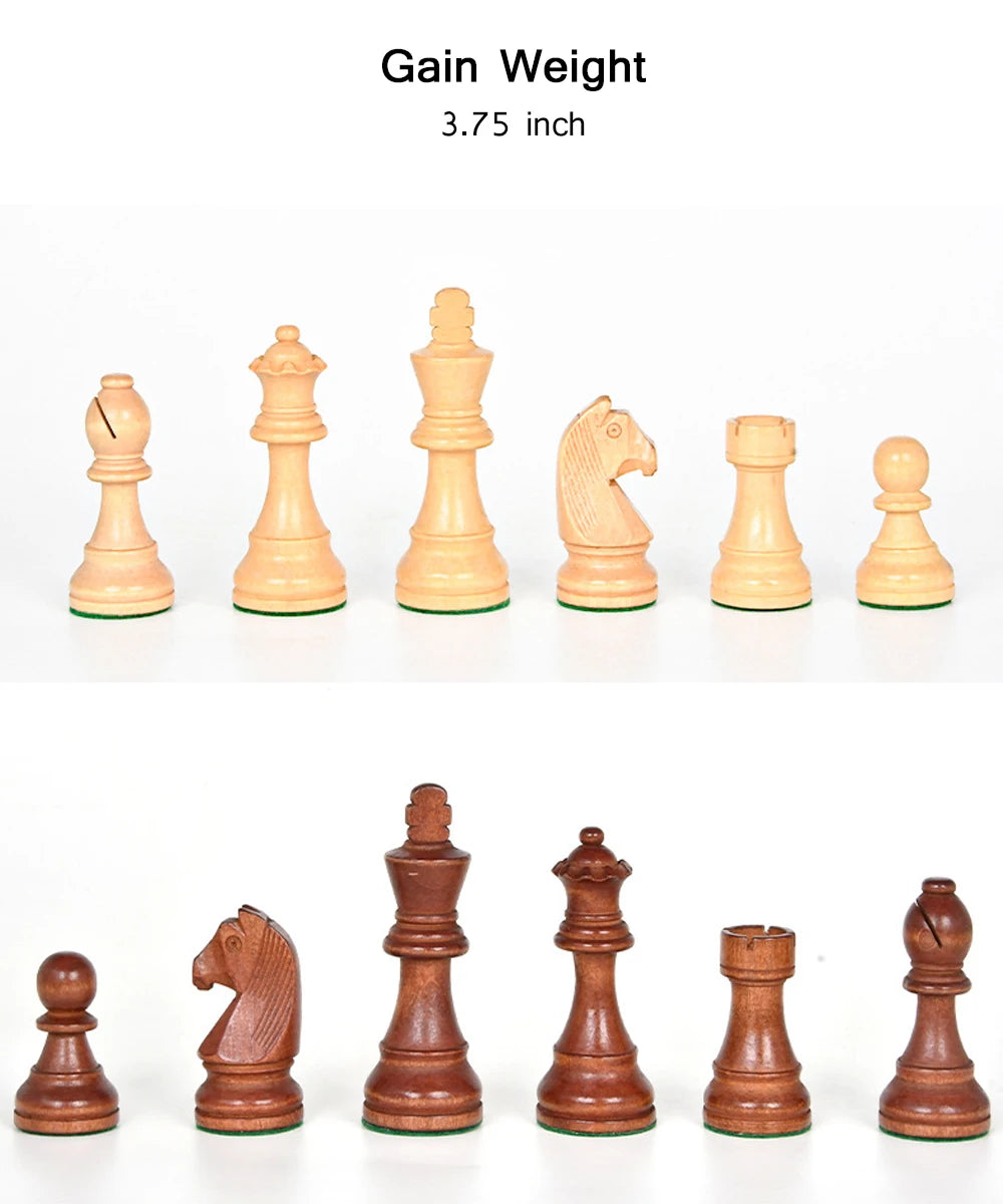 Wooden Chess Pieces of King Heavy Weighted, Tournament Chessmen with 2 Extra Queens, Board Game or Replaceme, 3.75in, 32PCs