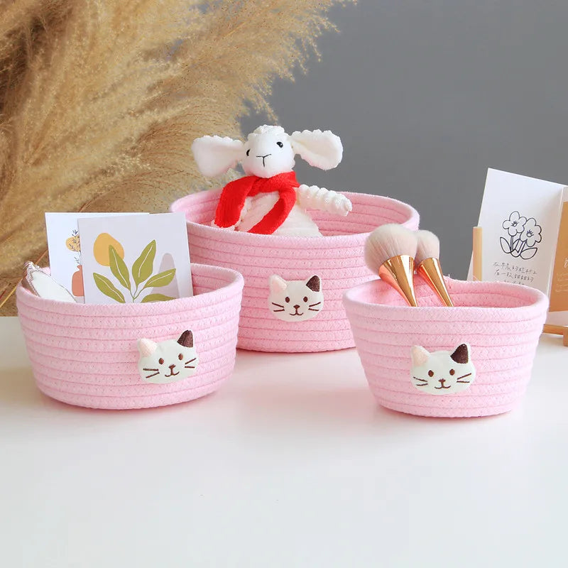 Cotton Rope Woven Storage Basket LuanQI Cartoon Animals Children's Toy Organizer Handmade Desktop Storage Candy Clothes Toys Box