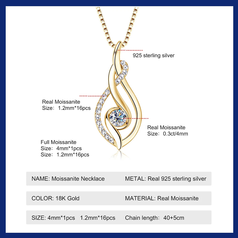 Real Full Moissanite Necklace for Women Twisted Pendant Choker Chain 925 Silver Yellow Gold Color Fine Jewelry with Certificate