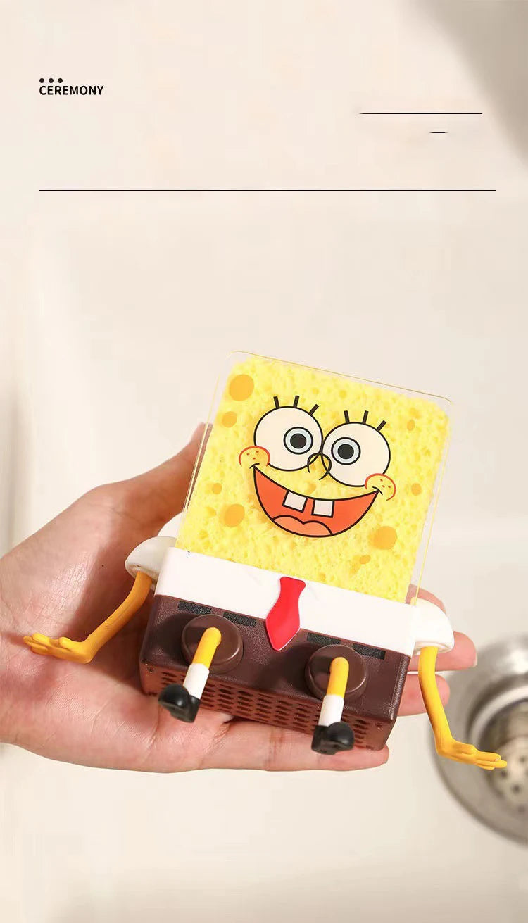 SpongeBob SquarePants Dish Washing Brush Sponge Kitchen Supplies Drain Rack Cleaning Dishes Brushes Reusable Scrub Scouring Pad