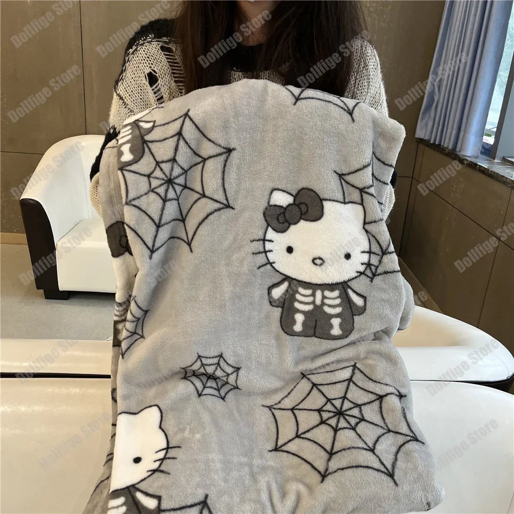 2024 Halloween Ghost Hello Kitty Plush Cartoon Large Flannel Blanket Cute Cotton Sofa Nap Blanket Bed Sheet Christmas Gift