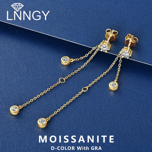 Lnngy Moissanite Tassel Earrings For Women Exquisite 925 Sterling Silver Irregular Chain Drop Earring Wedding Jewelry Gift