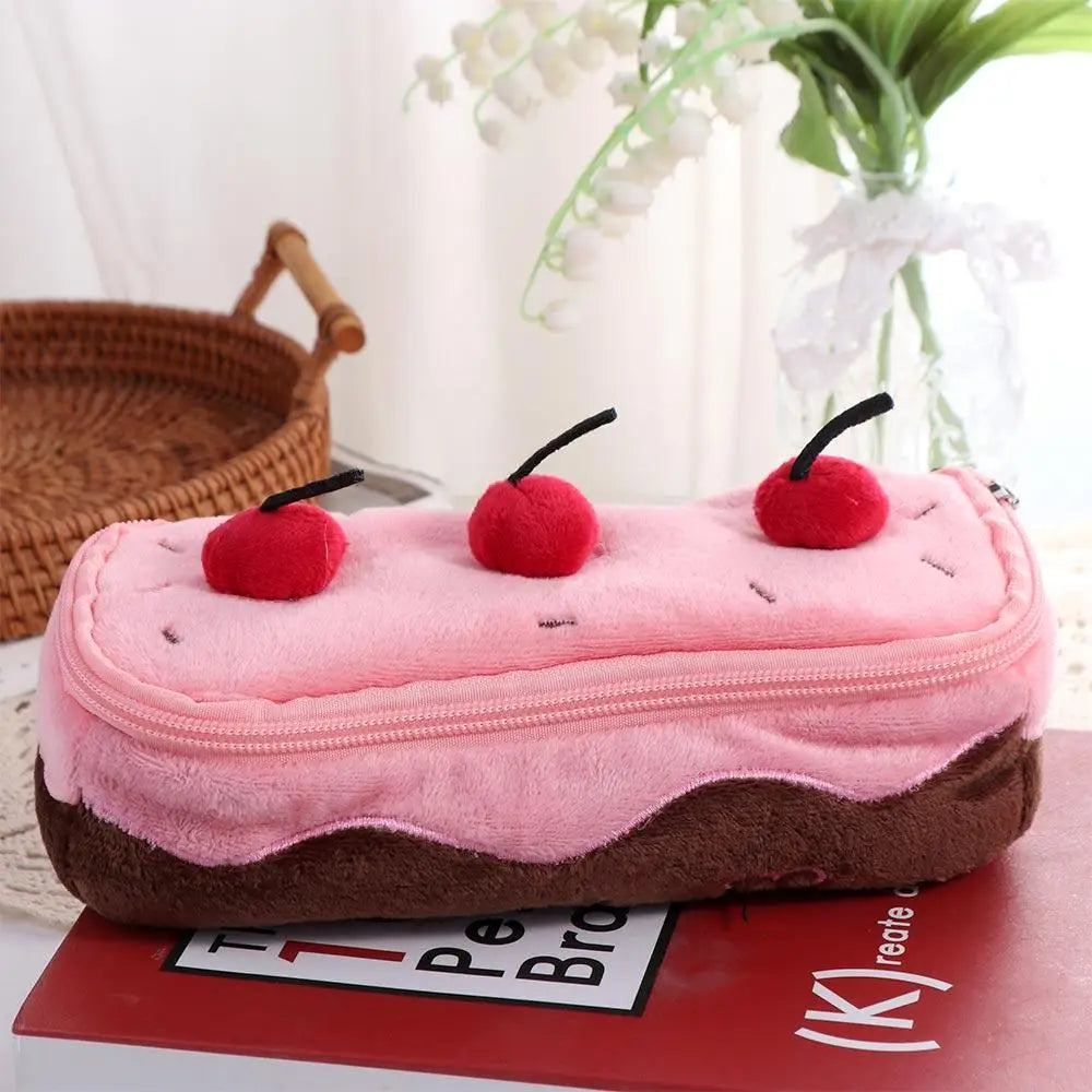 Cherry Cake Plush Pen Bag Cosmetic Bags Large Capacity Stationery Bag Exquisite Kawaii Pencil Pouch Stationery Box