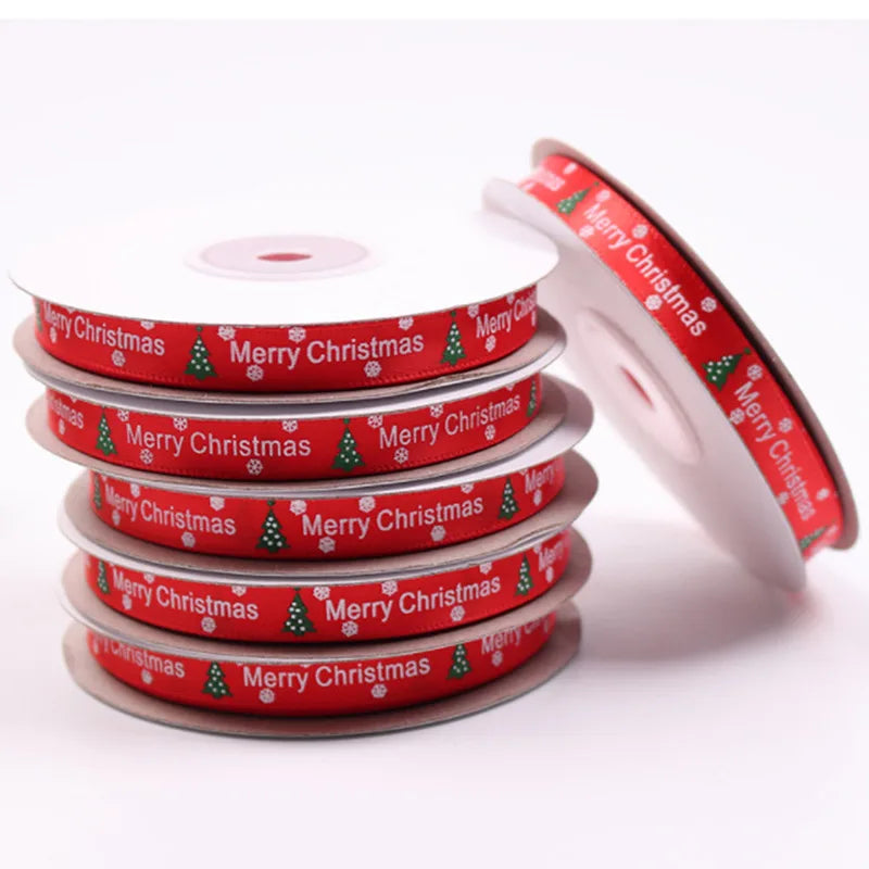 25yards 10mm Christmas Ribbon Printed Christmas Polyester Ribbon For Handmade Design Christmas Decoration DIY Gift Packing