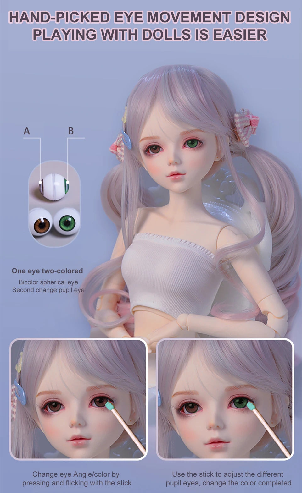 1/3 Bjd Makeup Doll Head 60CM Doll Designer makeup Two colored eyes Mechanical Joint Body DIY Doll Kids Girls Doll Toy Gift