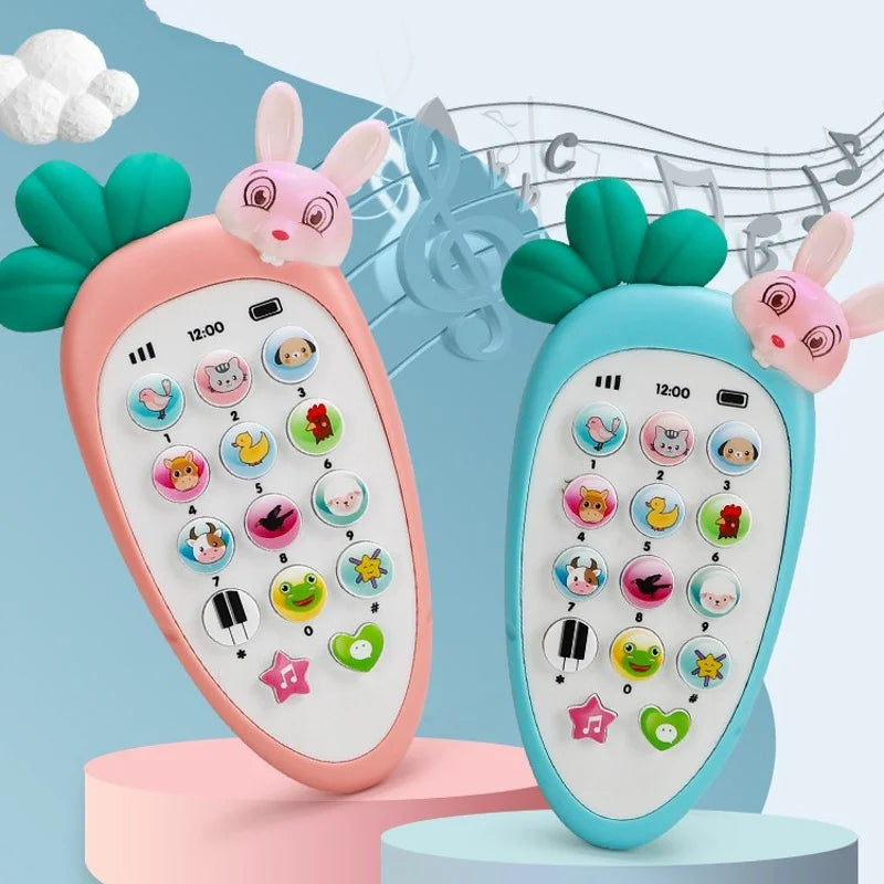 Creative Cartoon Rabbit Carrot Simulation Music Phone Toys Silicone Can Chew Mobile Phones Baby Education Learning Props Gifts