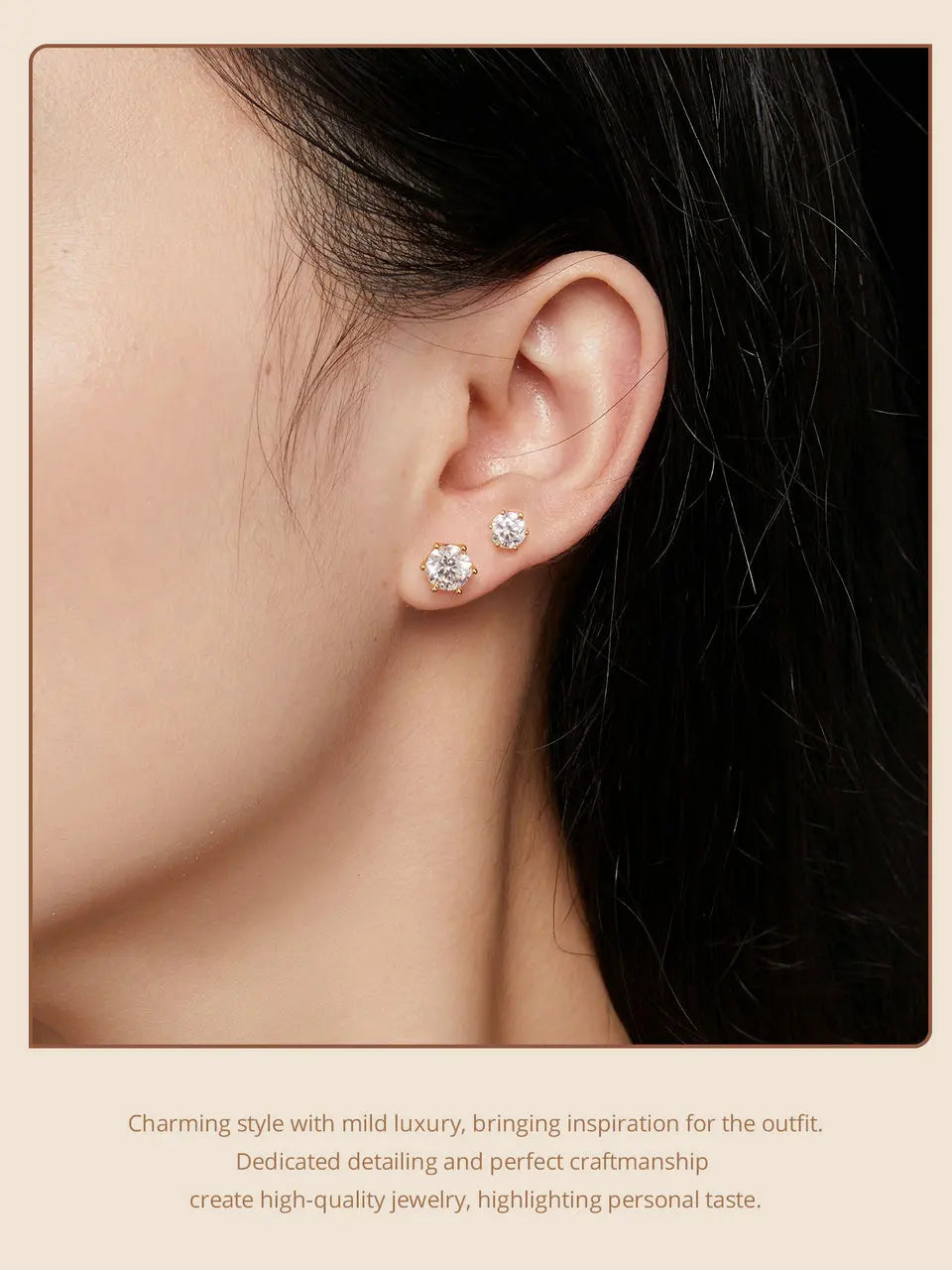 BAMOER Moissanite Stud Earrings, D Color Brilliant Round Cut Lab Created Diamond 925 Silver Earrings Gold Plated for Women