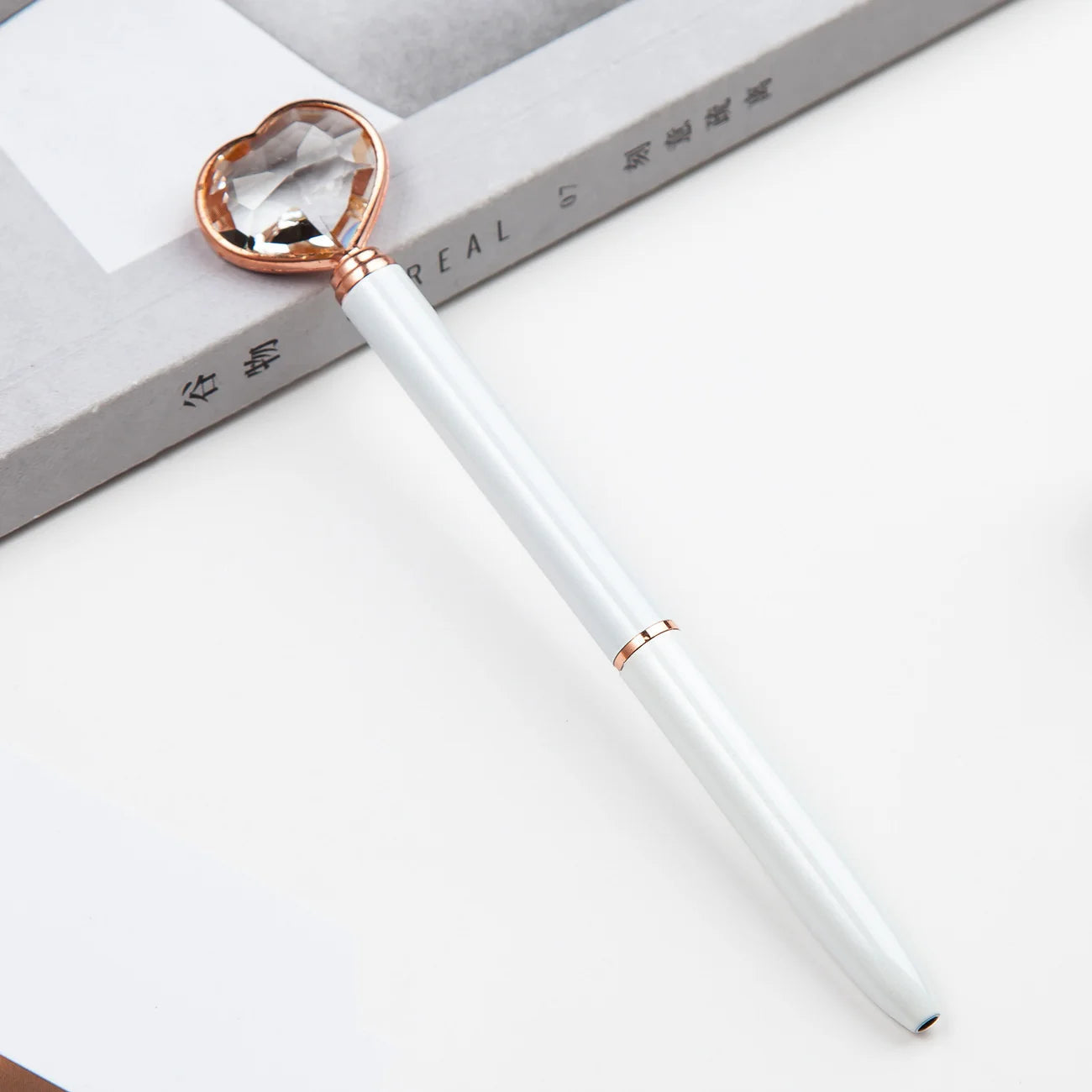 1 Piece Lytwtw's Stationery School Supplies Ballpoint Pen Wedding Crystal Diamond Heart Metal Rose Gold Office Luxury Spinning