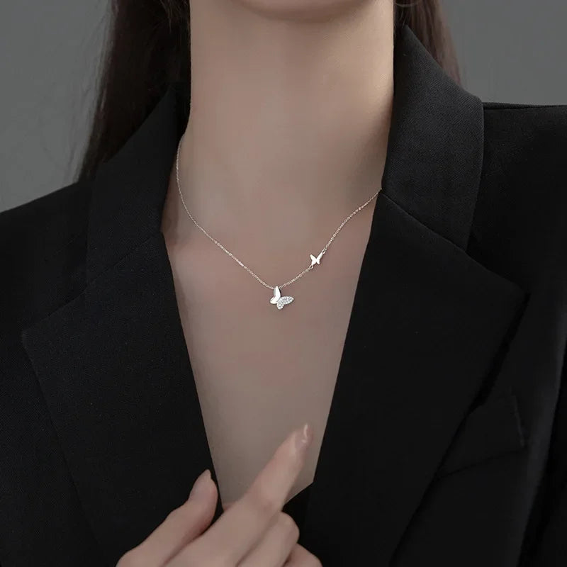 TrustDavis Real 925 Sterling Silver Necklace Insect Butterfly Dazzling CZ Necklace For Women Birthday Gift Fine Jewelry DA2936