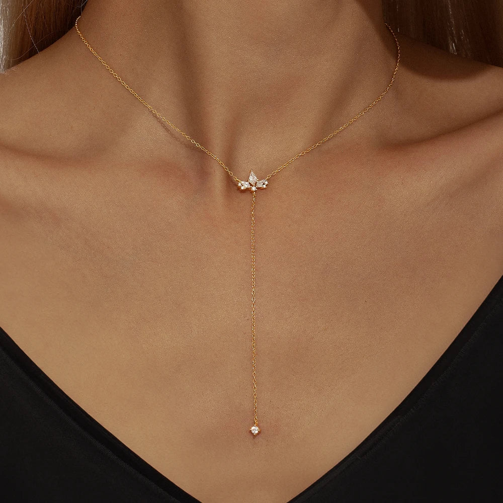 CANNER 925 Sterling Silver Y-shaped Kite Shaped Zircon Sparkling Clavicle Necklace For Women 18k Gold Ins Chain Fine Jewelry