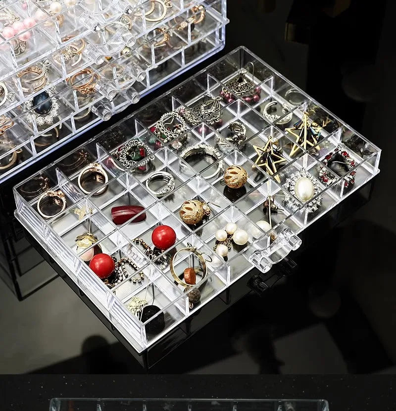 Earring earring storage box, jewelry storage box, 5 drawers transparent jewelry display rack, with 120 small lattice jewelry box