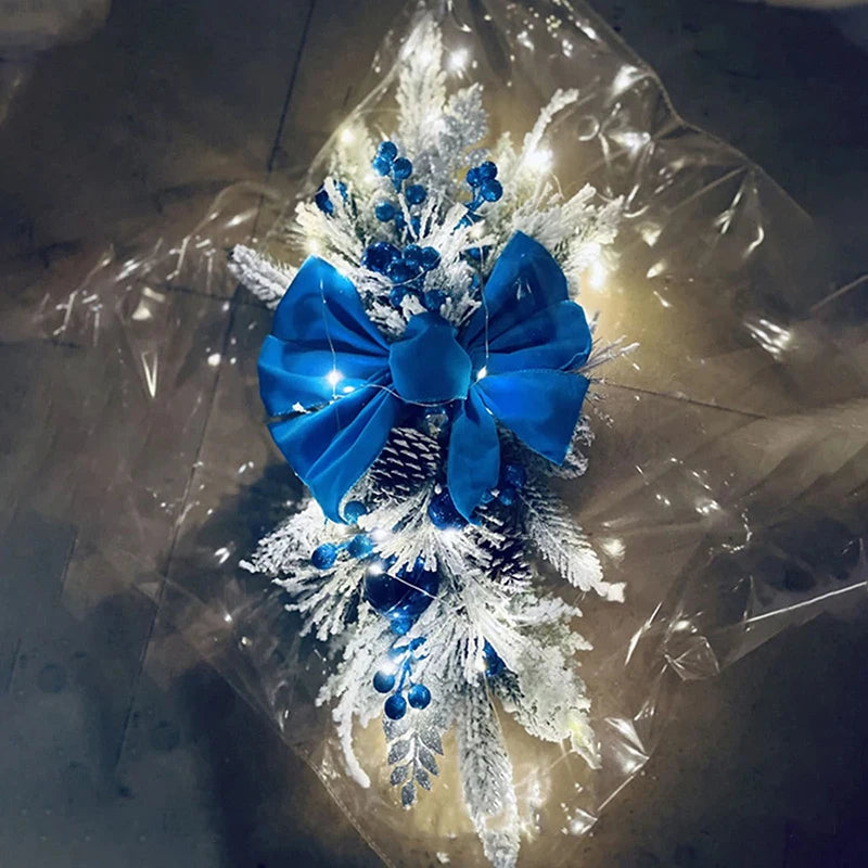 Christmas Swag Wreath Pendants LED Lights Staircase Wreath Ornament Swag Trim Garland Door Window Decoration Party Supplies