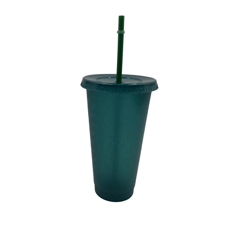 500/710ML Flash Powder Water Bottle With Straws Lid Plastic Reusable Personalized Drinkware Coffee Drinking Cup Christmas Gifts