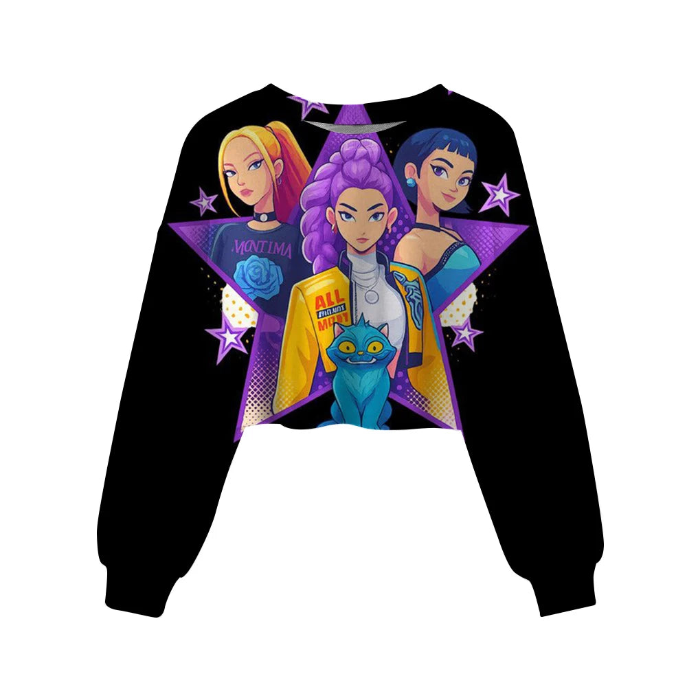 Casual Girls Movie Fans Gift Crop Hoodie Manga Kids Huntrix Kpop Demon Hunters Children's Sweatshirt Cute Tiger Hoody