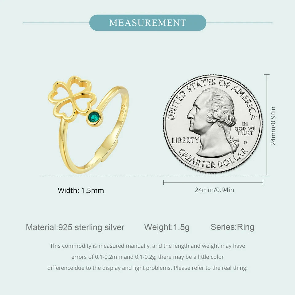 BAMOER 925 Sterling Silver Simple Four Leaf Clover Ring for Girl, Women 14K Gold Plated Promise Lucky Ring 3 Colors SCR843