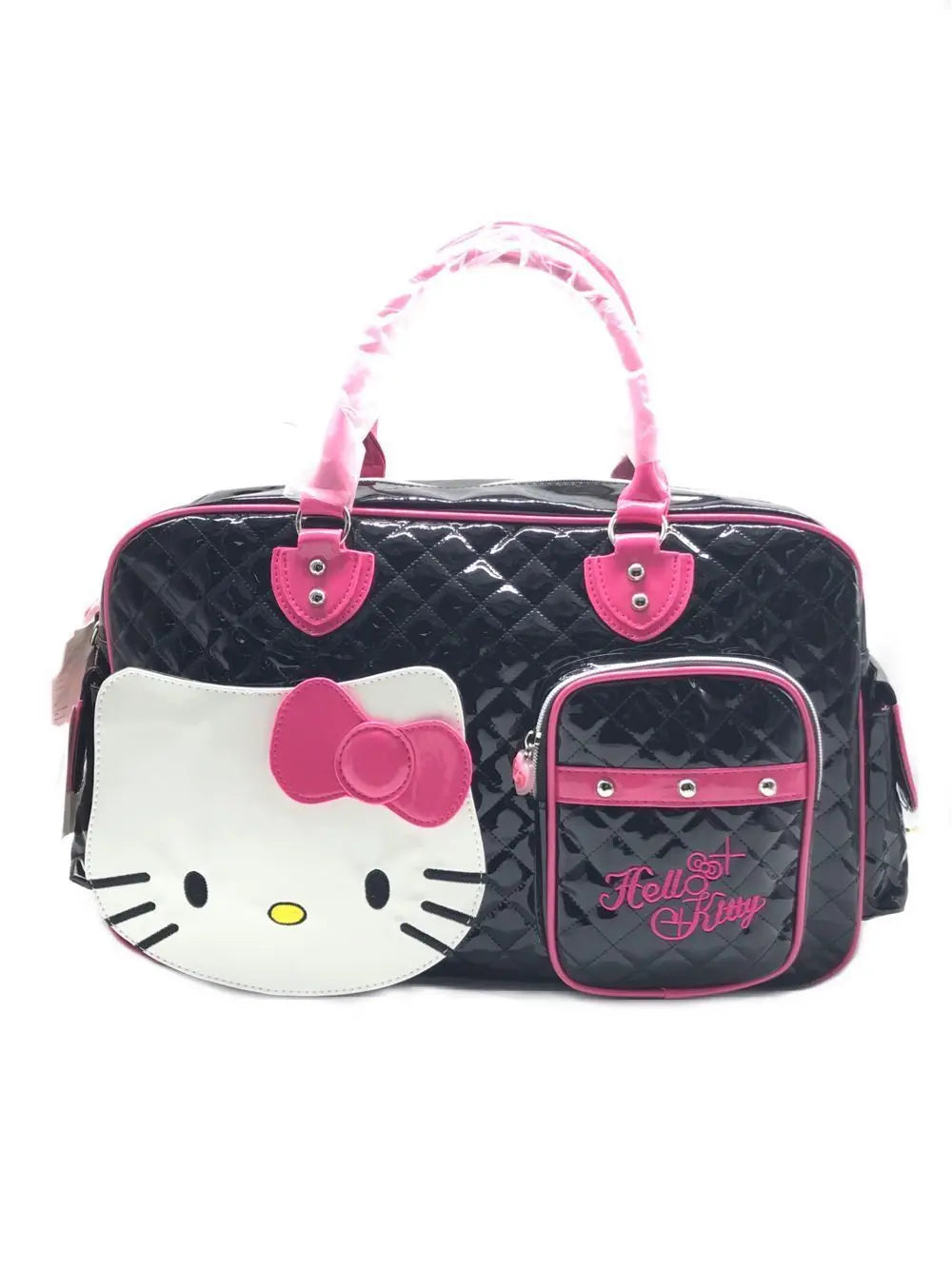 Hello Kitty Kawaii Sanrio Y2k High Capacity Handbag Messenger Bag Cartoon Pu Bright Surface Travel Bag Girls Fashion Travel Bag