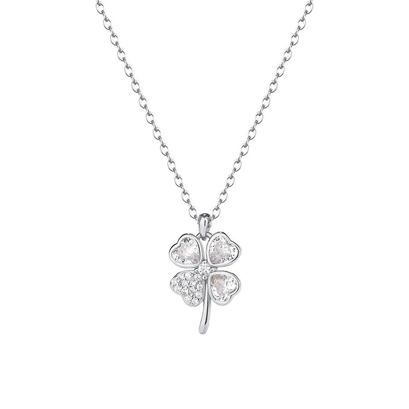 INZATT Real 925 Sterling Silver Zircon CZ Clover Series Pendant Choker Necklace for Women Light Luxury Fine Jewelry Accessories