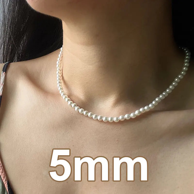 Elegant 2-5mm Shell Pearl Necklace 925 Silver Buckle 5cm Extension Chain