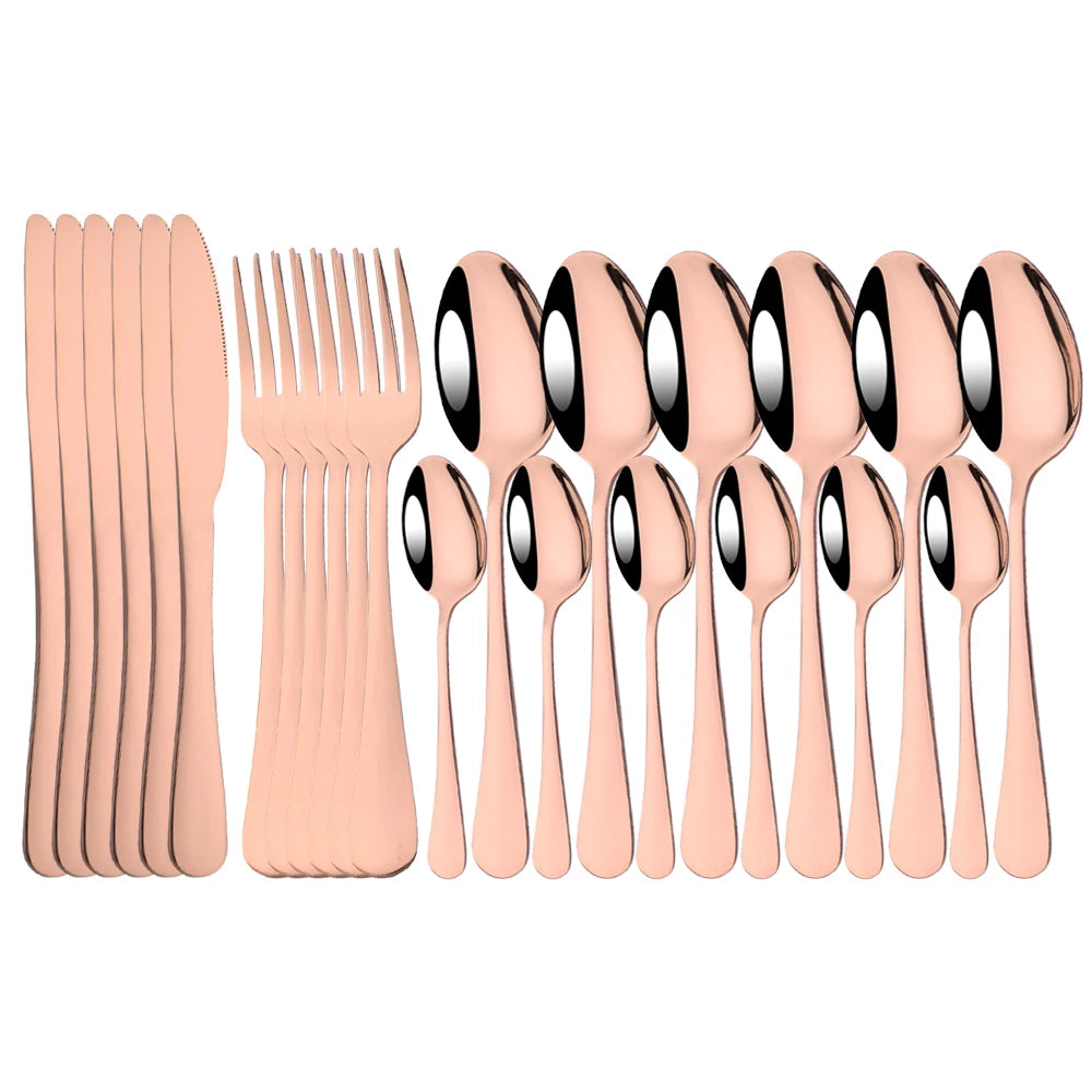 Red Silver Mirror Cutlery Set 24Pcs Dinnerware Set Flatware Cutlery Fork Knife Spoon Stainless Steel Silverware Tableware Set