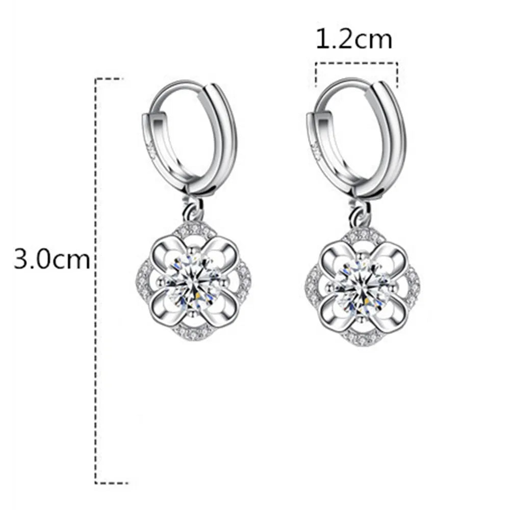 925 Sterling Silver New Woman Fashion Jewelry High Quality Blue Crystal Zircon Flower Earrings Hot Selling Earrings
