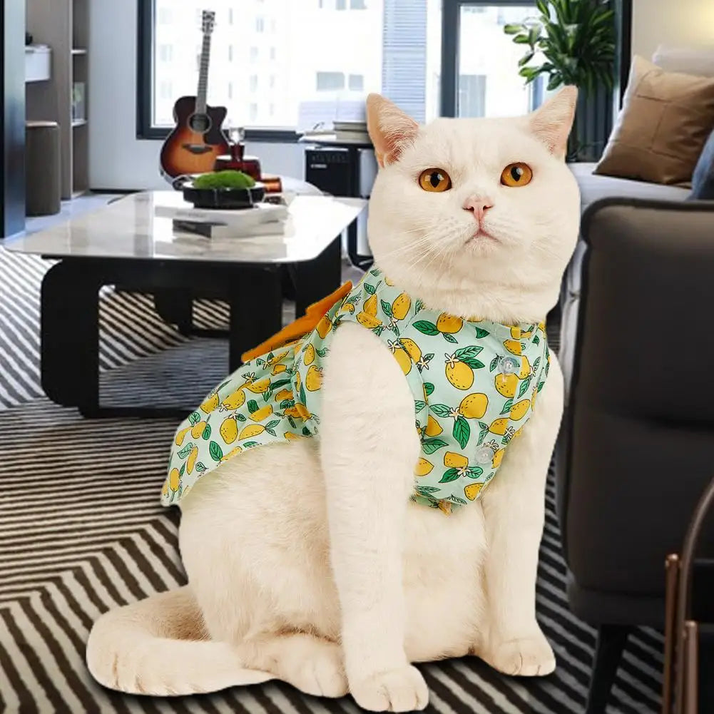 Lovely  Cat Skirt Decorating Pet Vest Lemon Printing Clothes Pullover Soft Texture Kitten Dress for Party