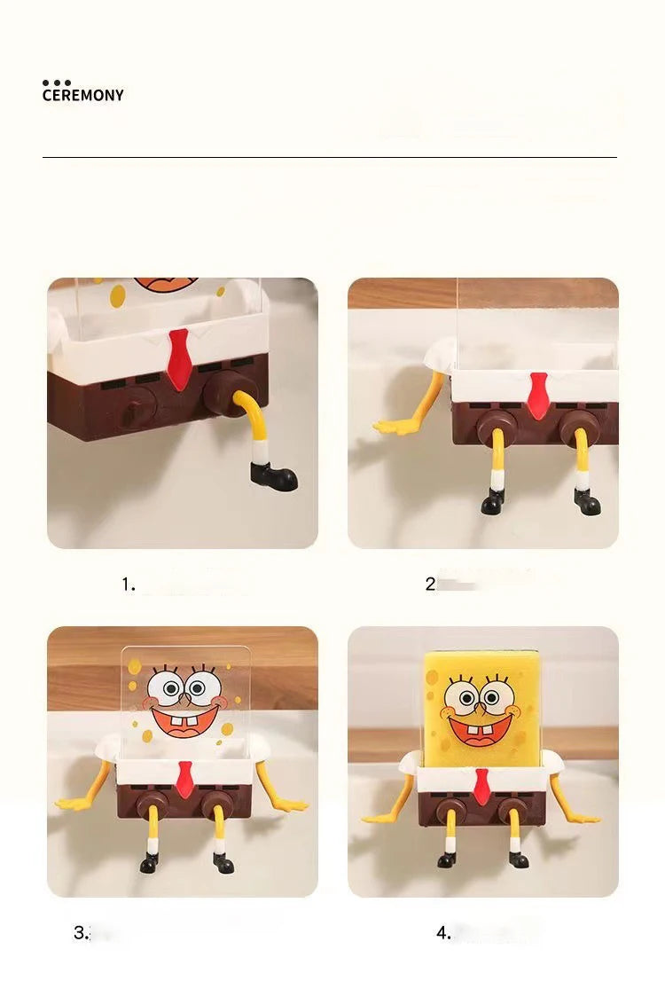 SpongeBob SquarePants Dish Washing Brush Sponge Kitchen Supplies Drain Rack Cleaning Dishes Brushes Reusable Scrub Scouring Pad