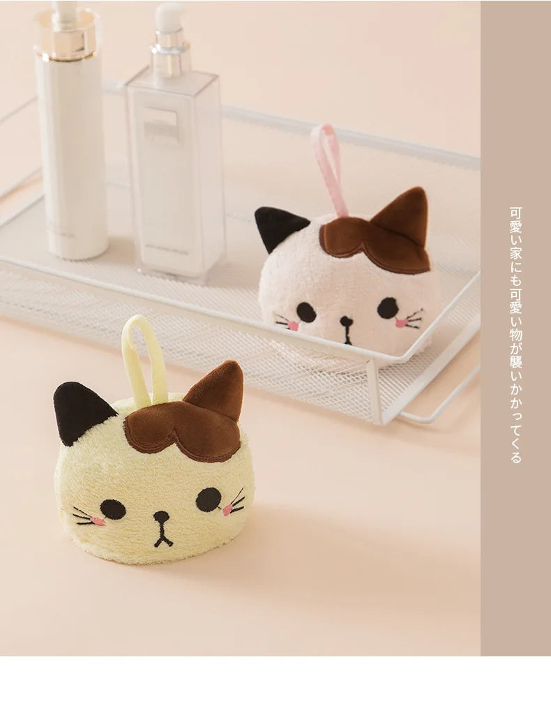 Coral Velvet Pocket Cat Embroidered Hand Towel Bathroom Hanging Absorbent Towel Kitchen Bathroom Square Towel
