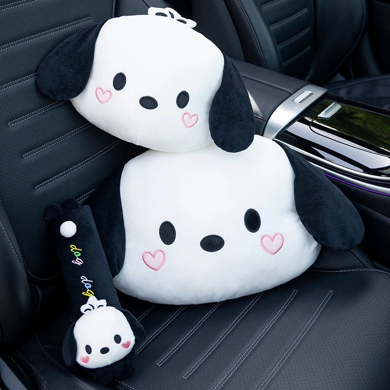 Cute Pochacco Headrest Seat Belt Cover For Car Seat Lovely Japanese Style Car Decoration Back Cushion Tissue Box Cover Gifts