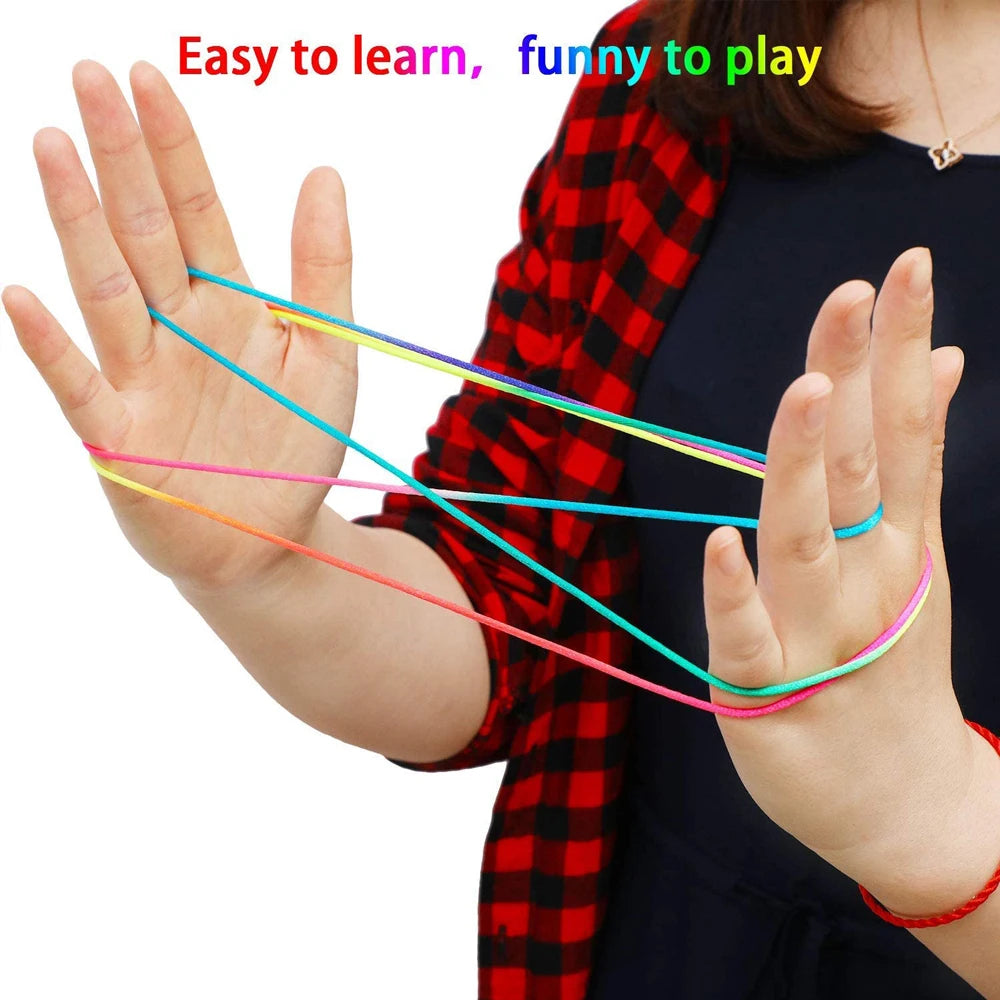 15 Pcs/set nostalgic classic traditional  Cats Cradle String String Hand Game Finger String Toy Supplies, 165 cm Length, Rainbow