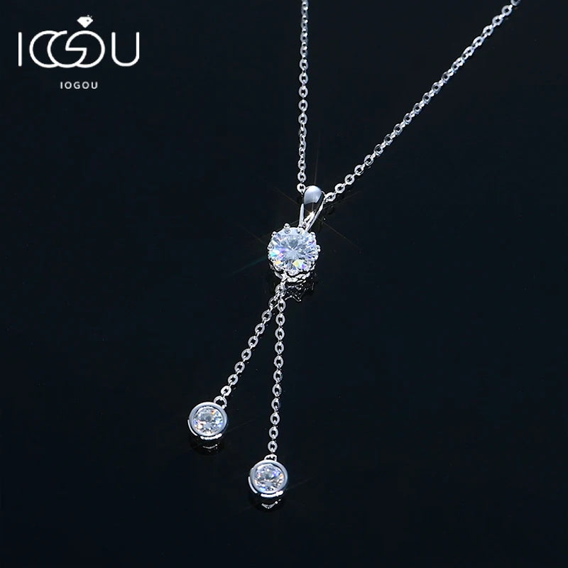 IOGOU Crown Pendant Necklace 925 Silver D1.60CT VVS1 3 Moissanite Diamonds Necklace Bezel Setting Women Original Jewelry Gift