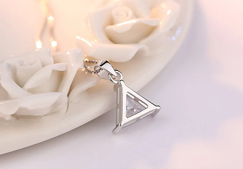 925 Sterling Silver Jewelry AAA Zirconia Triangle Pendant Necklace For Women Gift 45cm Link Chain choker collares S-N107