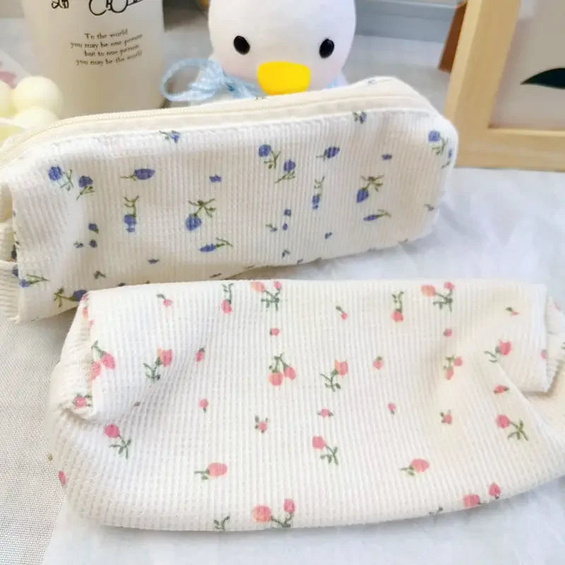 Cute Small Flowers Pencil Cases Floral Cotton Linen Pencil Bag Simple Pen Bag Storage Bags School Supplies Kawaii Stationery 1Pc