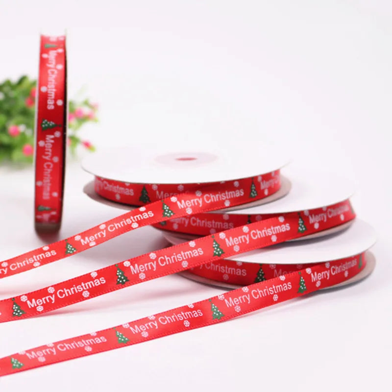 25yards 10mm Christmas Ribbon Printed Christmas Polyester Ribbon For Handmade Design Christmas Decoration DIY Gift Packing