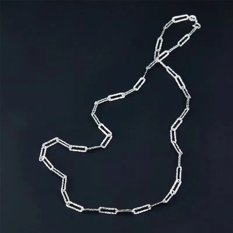 925 Sterling Silver Twisted Paper Clip Link Necklace 45cm For Women Glitter Link Chain Choker Necklaces Simple Chic Hip Hop
