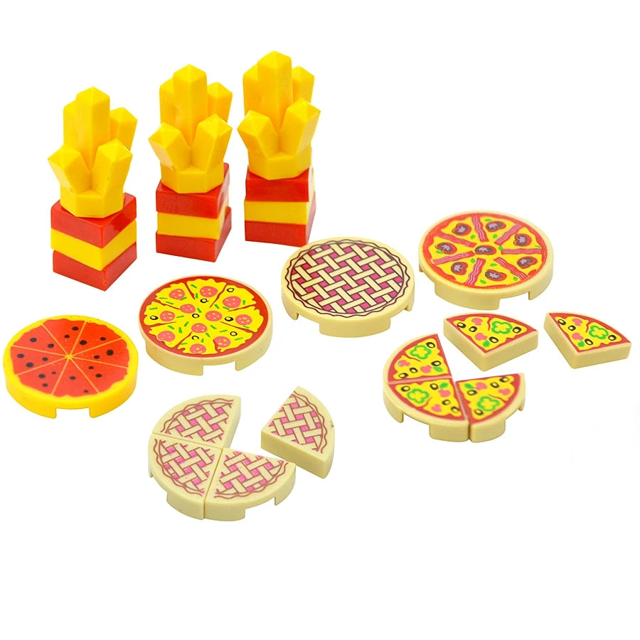 City Mini Food Toys Building Blocks Hamburger Fries Bread Pizza Cake Dessert Food Chocolate Fish Cookies MOC Bricks Kids Gift