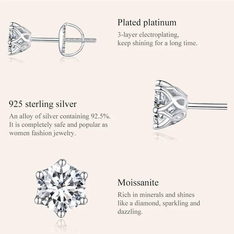 BAMOER Moissanite Stud Earrings, D Color Brilliant Round Cut Lab Created Diamond 925 Silver Earrings Gold Plated for Women